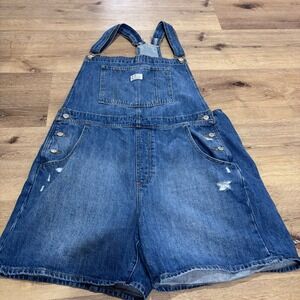 Levis Two Horse Brand Denim Shortalls Medium Wash Distressed Overalls XL